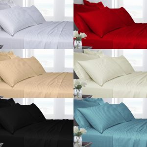 100% COTTON T250 SATIN STRIPE Fitted Bed Sheets - Decent Bedding with 250 Thread Count