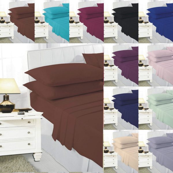 Fitted Bed Sheet BOX DEPTH 20cm/8 Inches - PolyCotton Fabric Plain Dyed Easy Care with Optional PillowCases