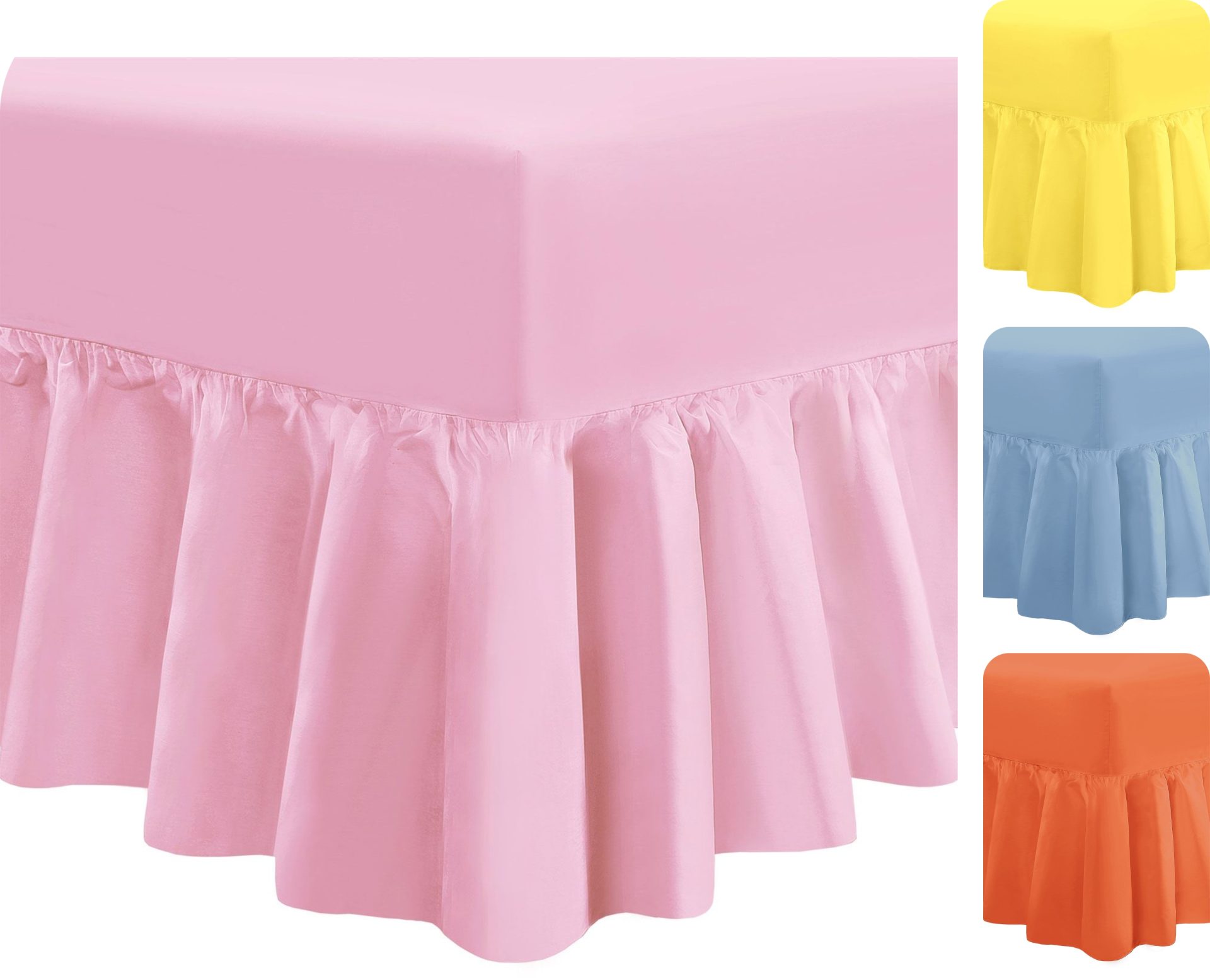 Single Pink Frilled Fitted Valance Sheet Plain Dyed Fitted Valance Sheets Pink 