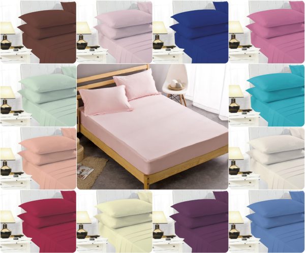 [3-Piece Set] PolyCotton Fabric Extra Deep Fitted Sheet + Two PillowCases - Mattress BOX Depth 40cm16 INCHES - PERCALE Quality  20 Colors & 5 UK Sizes