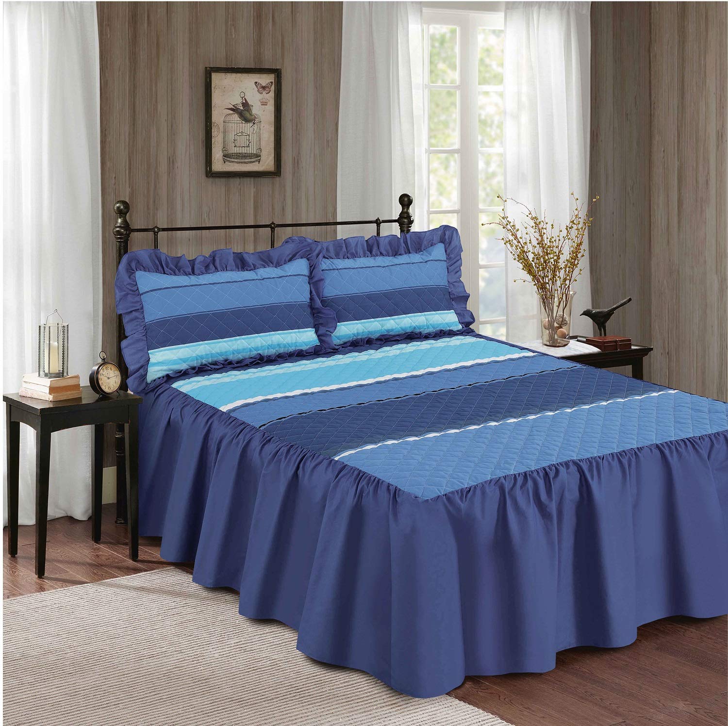 QUILT COVER SET WITH MATCHING PILLOW CASES SUPER QUALITY CARTER DUVET ALL UK SIZES Double, Blue 