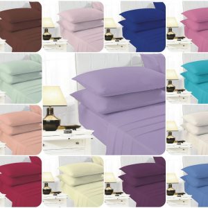 Easycare Poly Cotton Bed Sheets Set (Fitted Sheet, Flat Sheet & Pillowcases) PERCALE Bedding Set