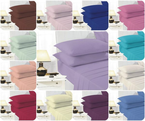 Easycare Poly Cotton Bed Sheets Set (Fitted Sheet, Flat Sheet & Pillowcases) PERCALE Bedding Set