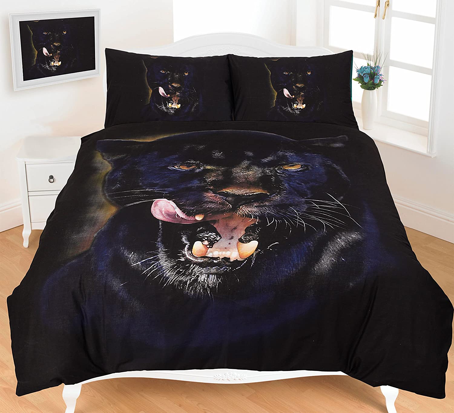 Black Panther 3D Duvet Cover Sets With Pillowcases - Poly Cotton Fabric 3D Bedding
