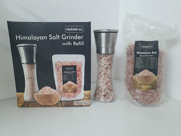 Salt Grinder (200g Salt) + 1 KG Refill Bag 100% Pure Pink Himalayan Salt1