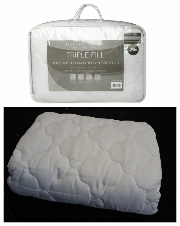 Triple Fill Deep Quilted Mattress Protector - Fitted Sheet Style Topper UK Sizes
